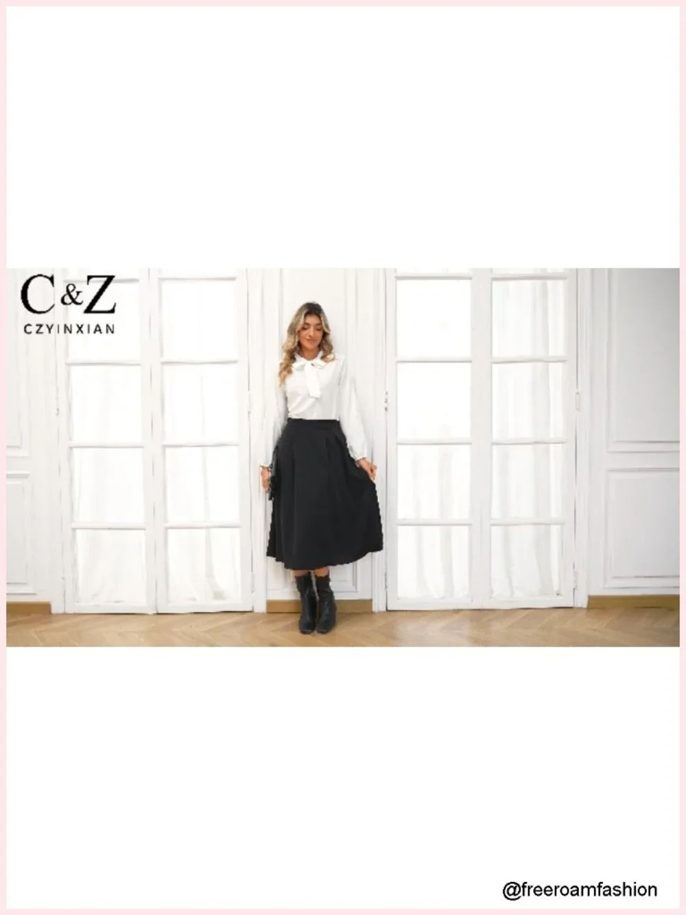 High Waisted Midi Skirt with Pockets Pleated A-Line Flowy Business Casual